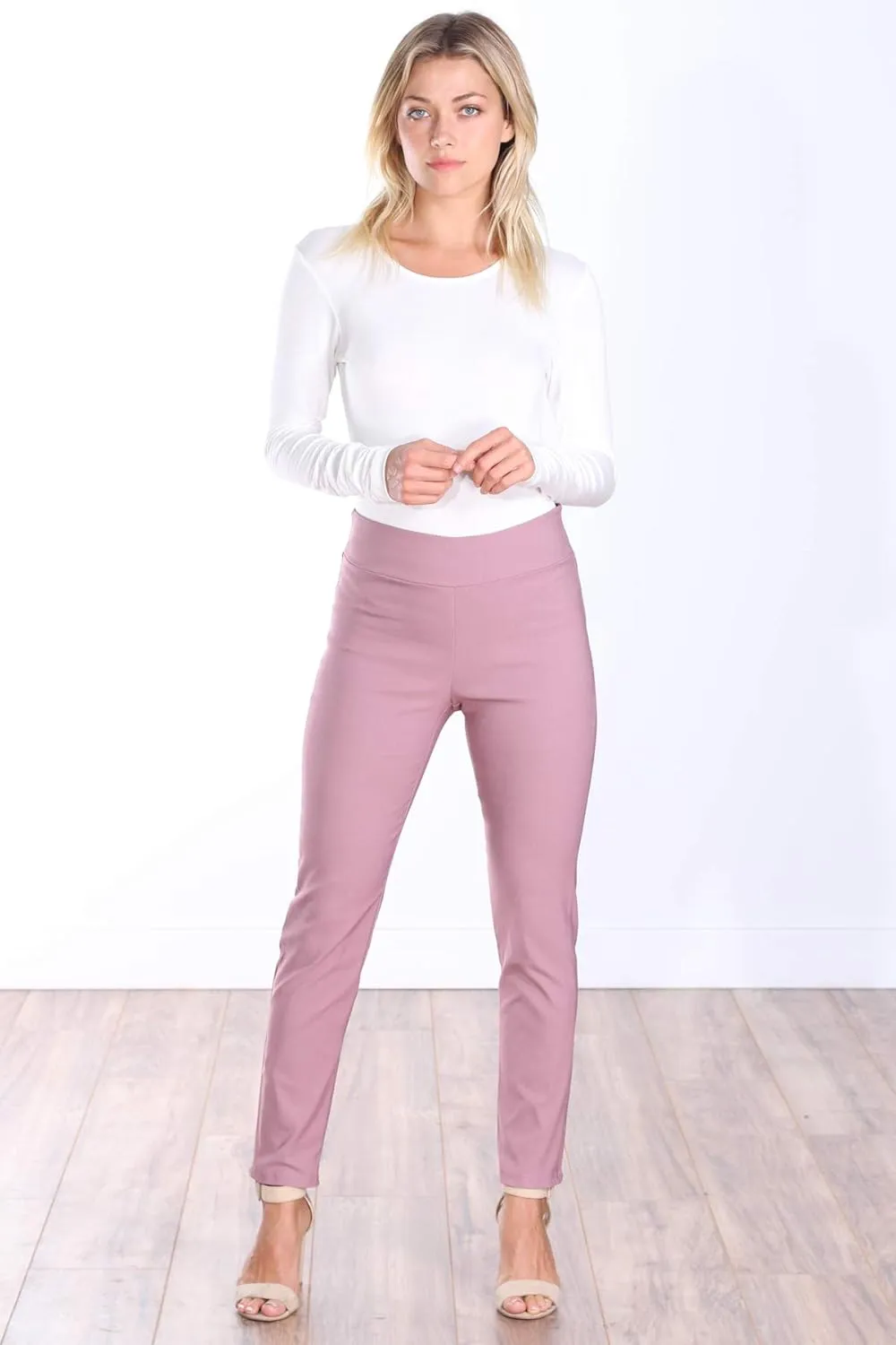 Popana Womens Stretch Pull On Dress Pants Ankle Length Work Casual - Made in USA