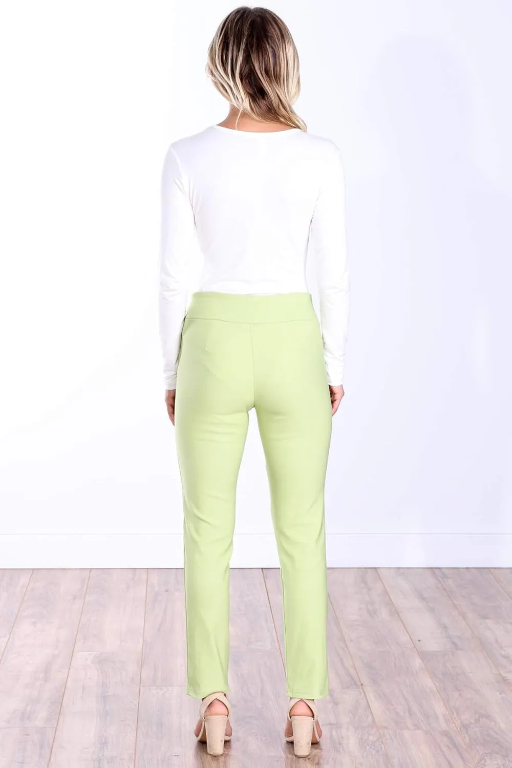 Popana Womens Stretch Pull On Dress Pants Ankle Length Work Casual - Made in USA