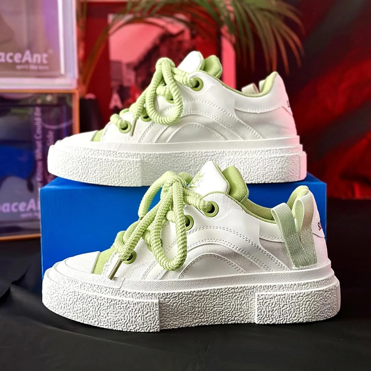 Preppy Chunky Sneakers Men Women, Platform Couple Shoes, Oversized Laces, Height Boost, Y2K Hip Hop JK Streetwear Skate