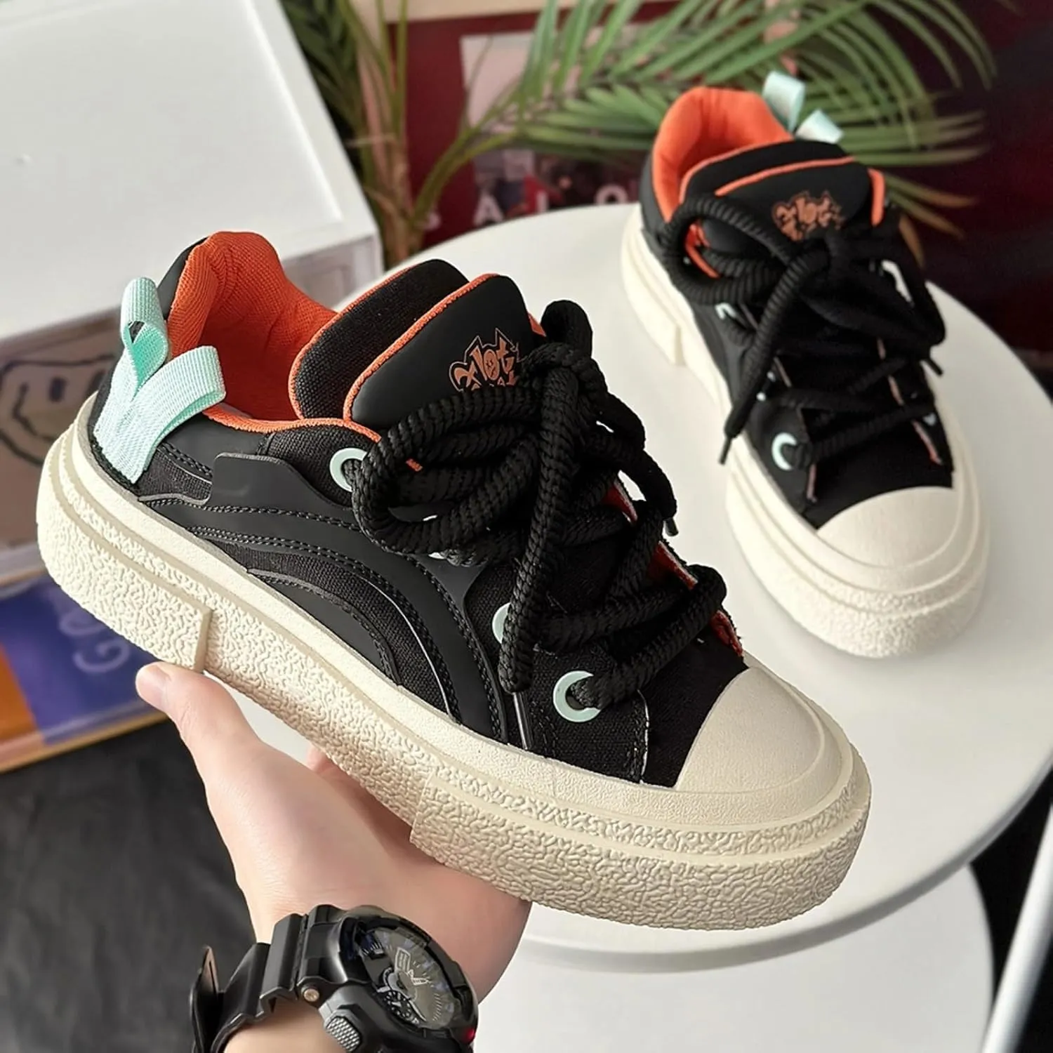 Preppy Chunky Sneakers Men Women, Platform Couple Shoes, Oversized Laces, Height Boost, Y2K Hip Hop JK Streetwear Skate