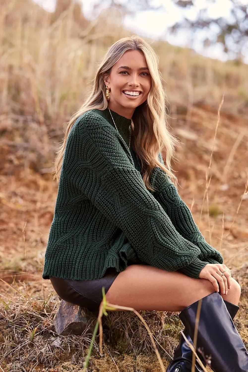 PRETTYGARDEN Women's Fall Oversized Pullover Sweaters Casual Crewneck Long Sleeve Chunky Cable Knit Blouse Top