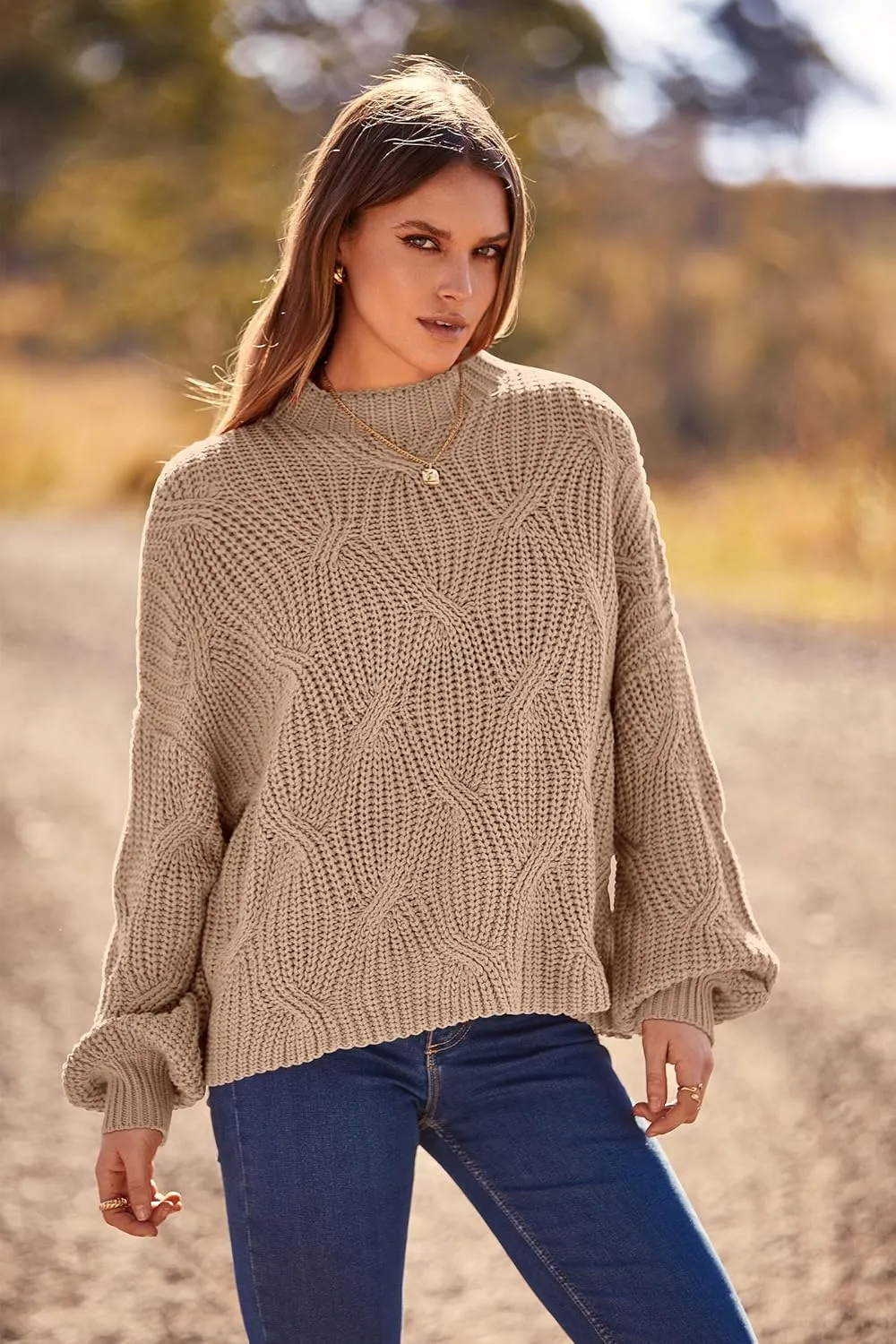 PRETTYGARDEN Women's Fall Oversized Pullover Sweaters Casual Crewneck Long Sleeve Chunky Cable Knit Blouse Top