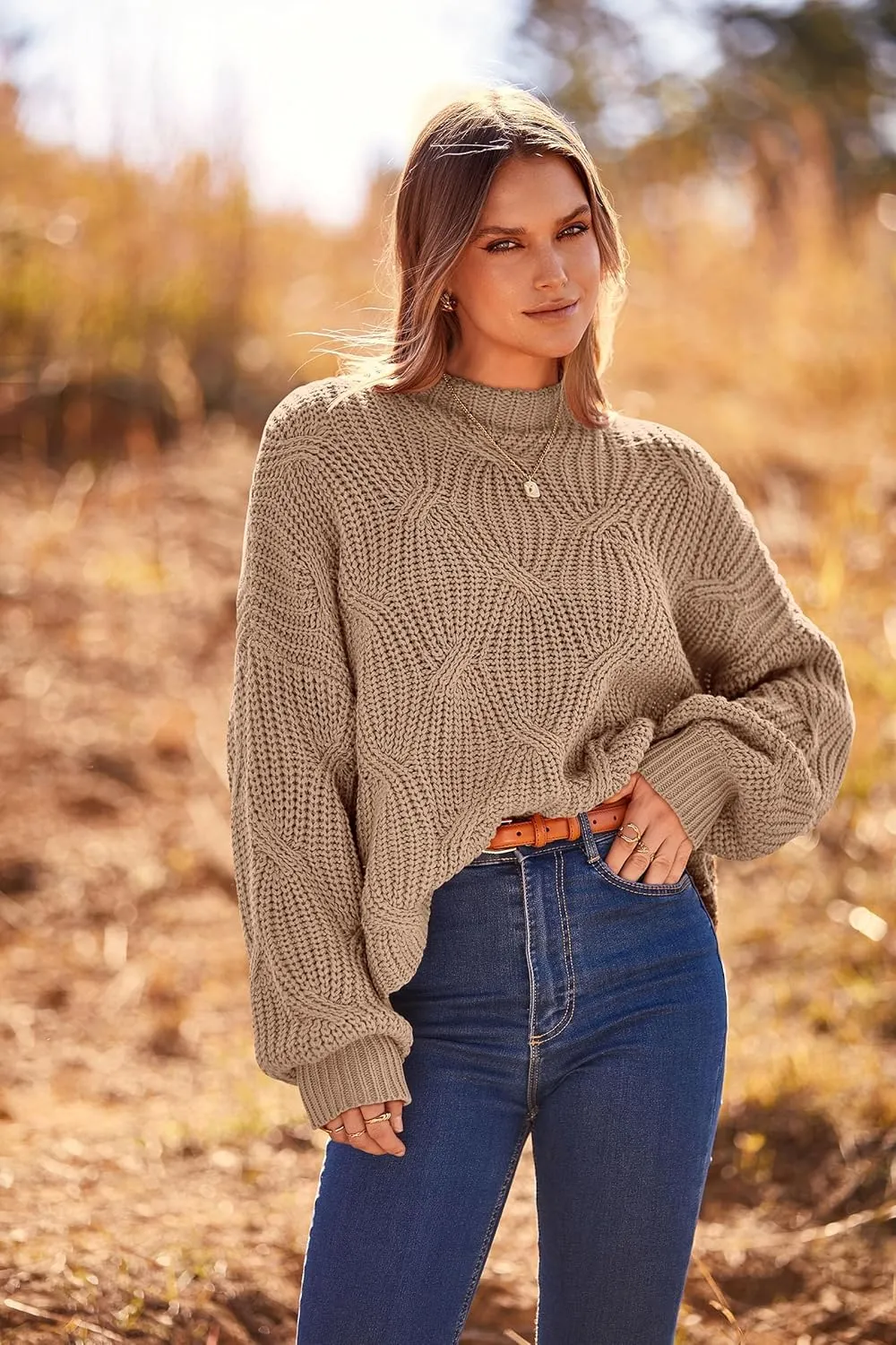 PRETTYGARDEN Women's Fall Oversized Pullover Sweaters Casual Crewneck Long Sleeve Chunky Cable Knit Blouse Top