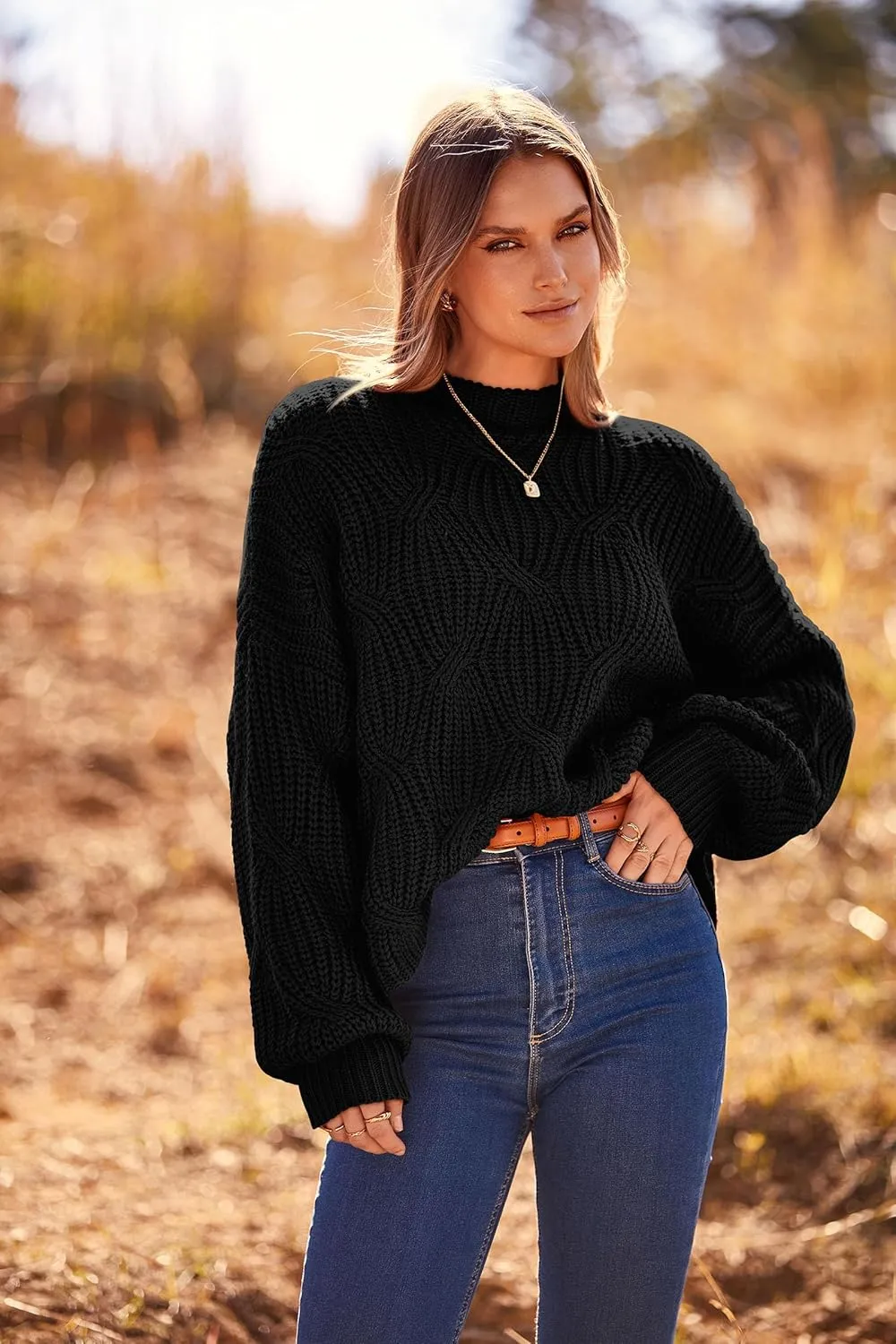 PRETTYGARDEN Women's Fall Oversized Pullover Sweaters Casual Crewneck Long Sleeve Chunky Cable Knit Blouse Top