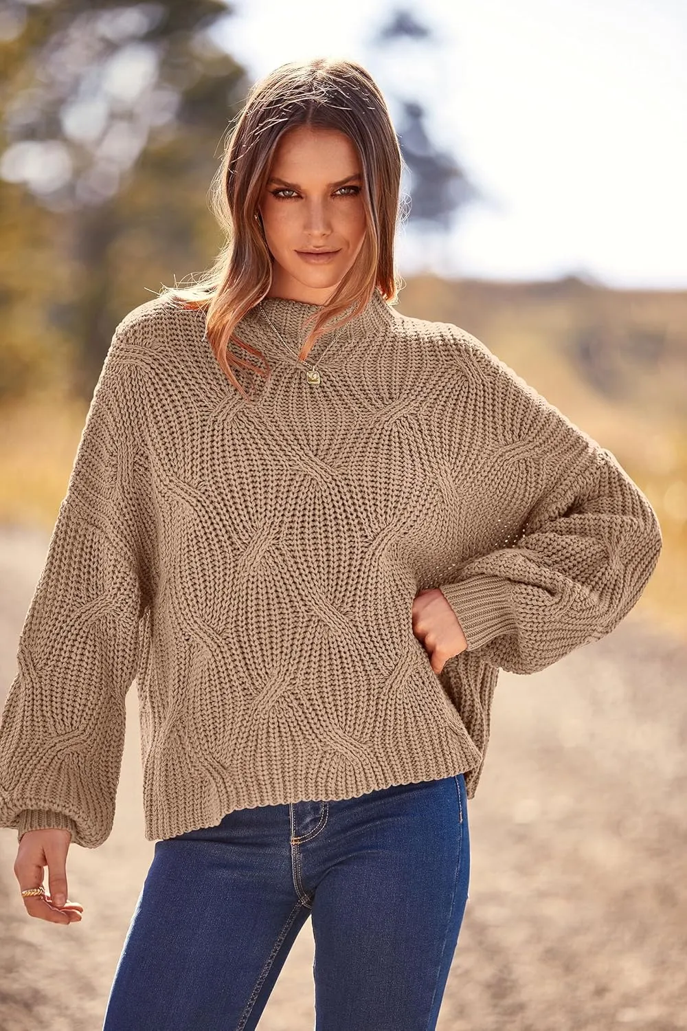 PRETTYGARDEN Women's Fall Oversized Pullover Sweaters Casual Crewneck Long Sleeve Chunky Cable Knit Blouse Top