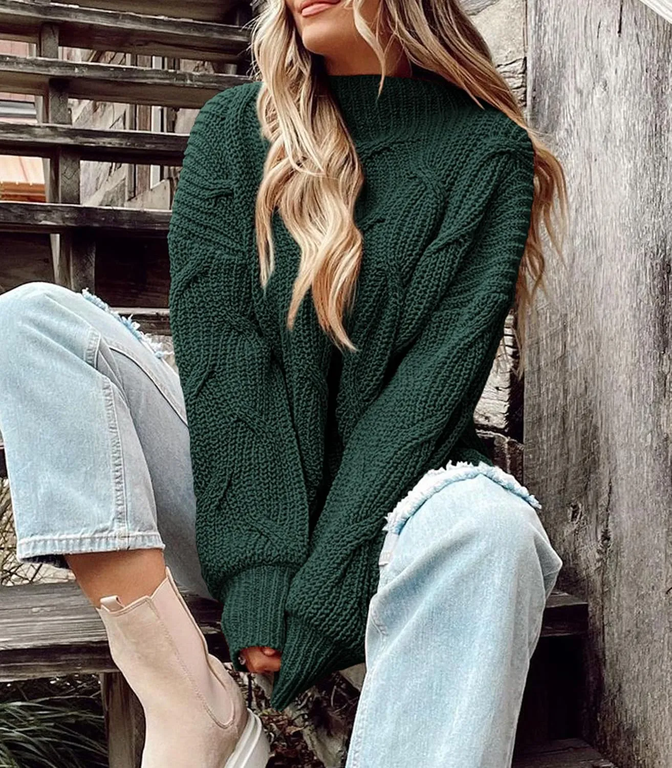 PRETTYGARDEN Women's Fall Oversized Pullover Sweaters Casual Crewneck Long Sleeve Chunky Cable Knit Blouse Top