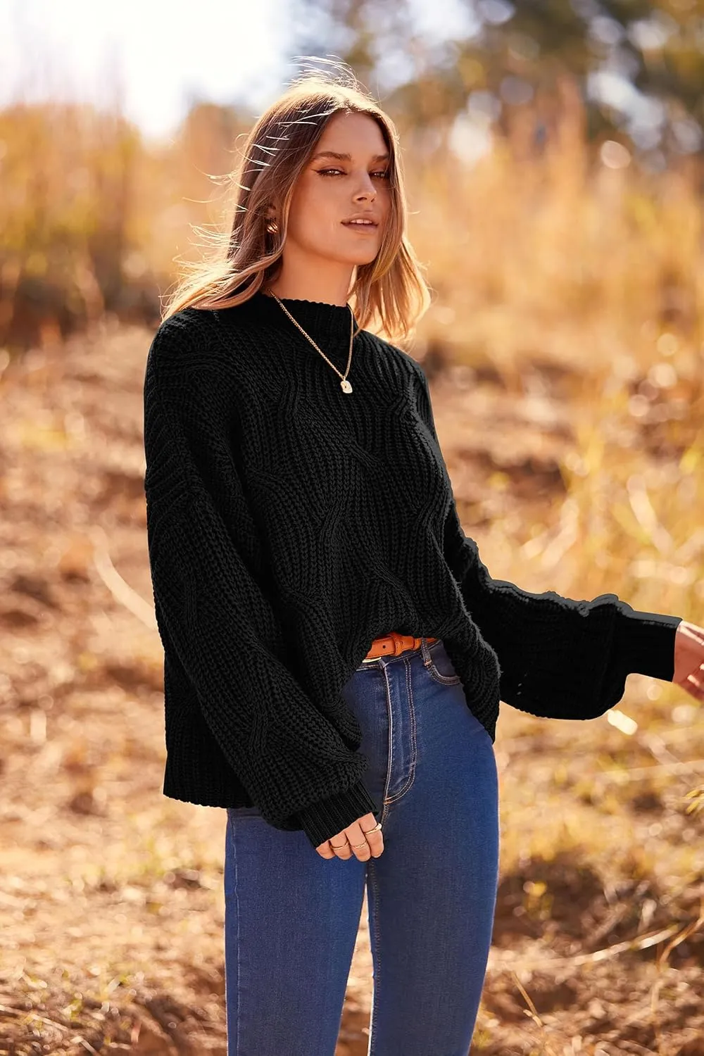PRETTYGARDEN Women's Fall Oversized Pullover Sweaters Casual Crewneck Long Sleeve Chunky Cable Knit Blouse Top