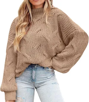 PRETTYGARDEN Women's Fall Oversized Pullover Sweaters Casual Crewneck Long Sleeve Chunky Cable Knit Blouse Top