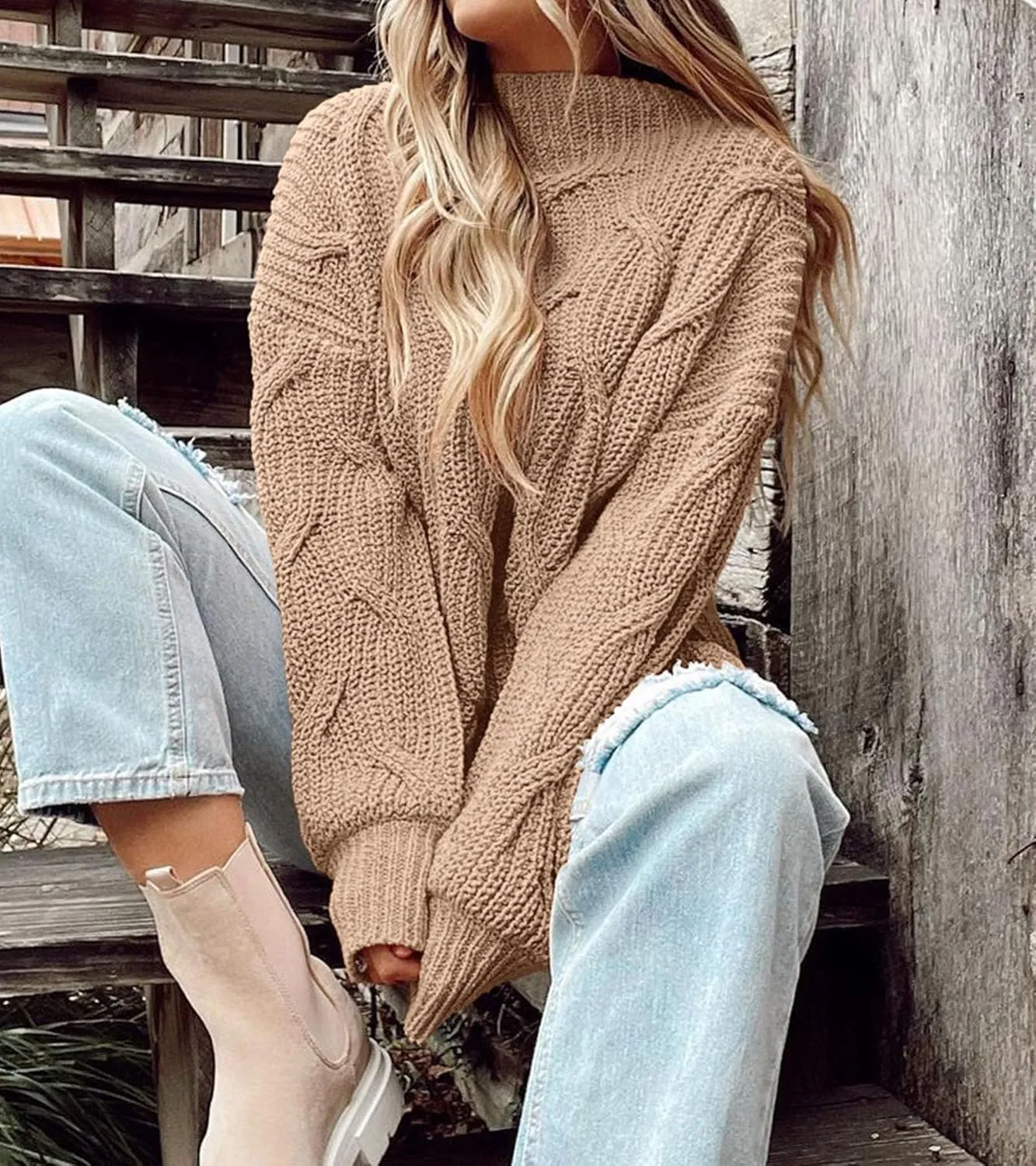 PRETTYGARDEN Women's Fall Oversized Pullover Sweaters Casual Crewneck Long Sleeve Chunky Cable Knit Blouse Top