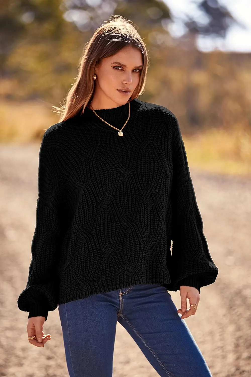 PRETTYGARDEN Women's Fall Oversized Pullover Sweaters Casual Crewneck Long Sleeve Chunky Cable Knit Blouse Top