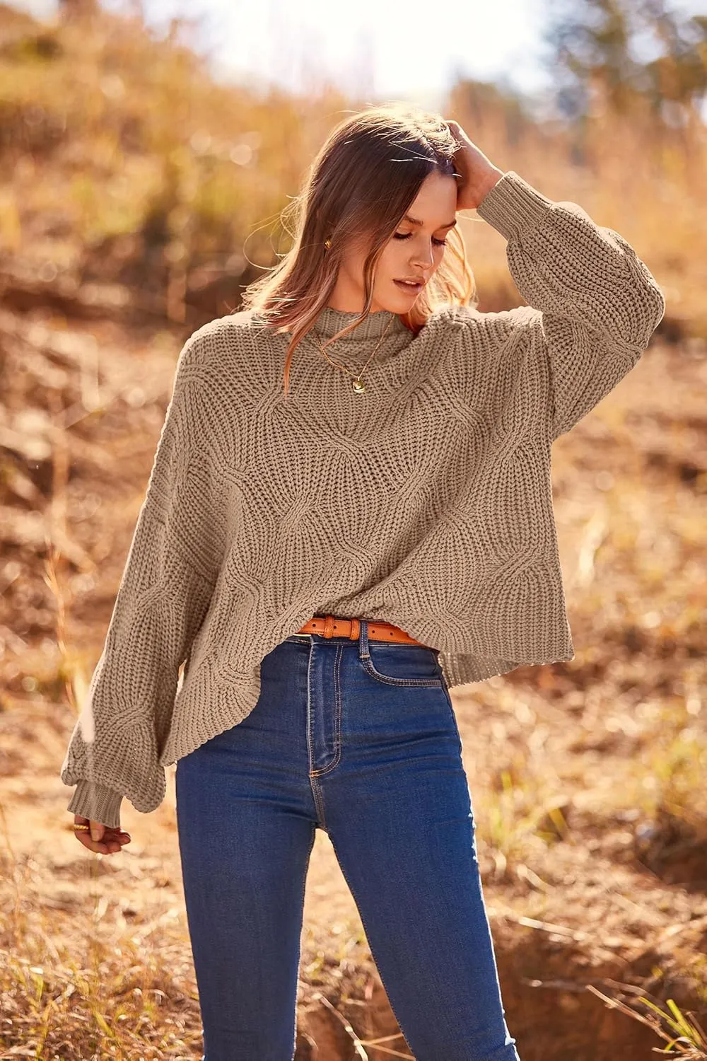 PRETTYGARDEN Women's Fall Oversized Pullover Sweaters Casual Crewneck Long Sleeve Chunky Cable Knit Blouse Top