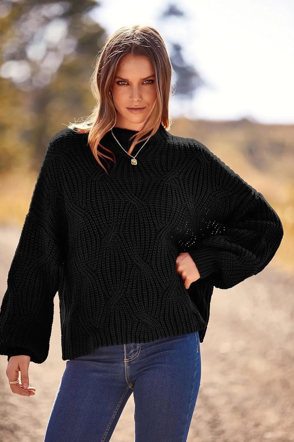 PRETTYGARDEN Women's Fall Oversized Pullover Sweaters Casual Crewneck Long Sleeve Chunky Cable Knit Blouse Top