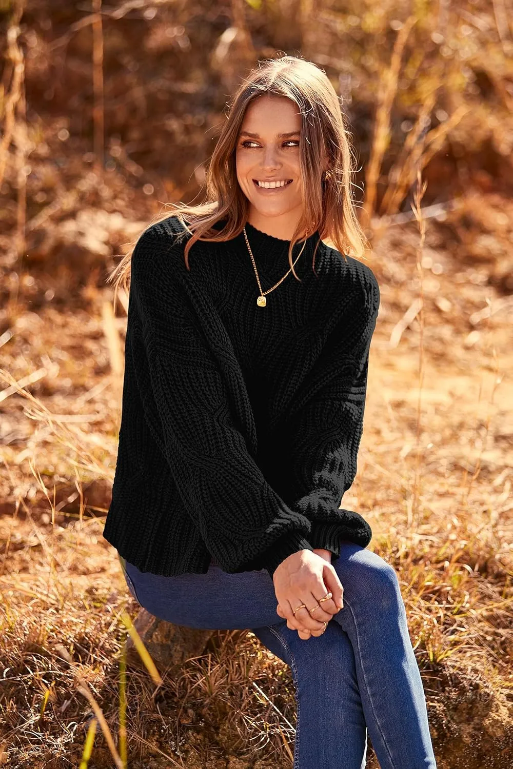 PRETTYGARDEN Women's Fall Oversized Pullover Sweaters Casual Crewneck Long Sleeve Chunky Cable Knit Blouse Top