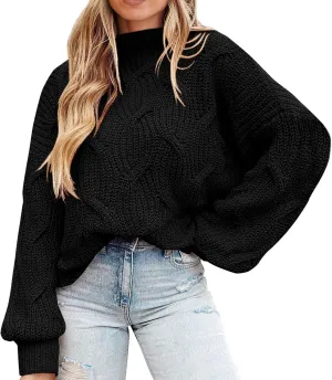 PRETTYGARDEN Women's Fall Oversized Pullover Sweaters Casual Crewneck Long Sleeve Chunky Cable Knit Blouse Top