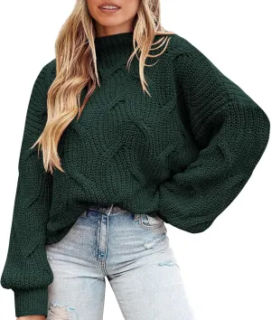 PRETTYGARDEN Women's Fall Oversized Pullover Sweaters Casual Crewneck Long Sleeve Chunky Cable Knit Blouse Top