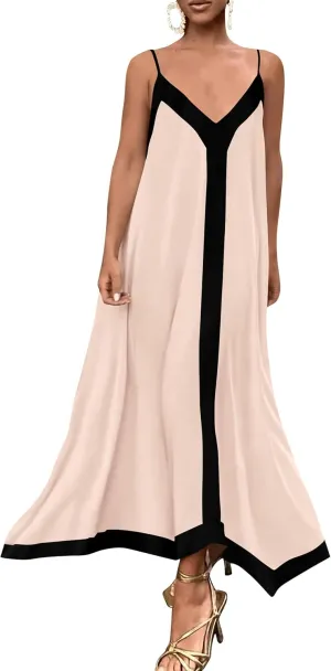 PRETTYGARDEN Women's Flowy Maxi Dress 2025 Summer Sleeveless V Neck Spaghetti Strap Elegant Wedding Party Dresses