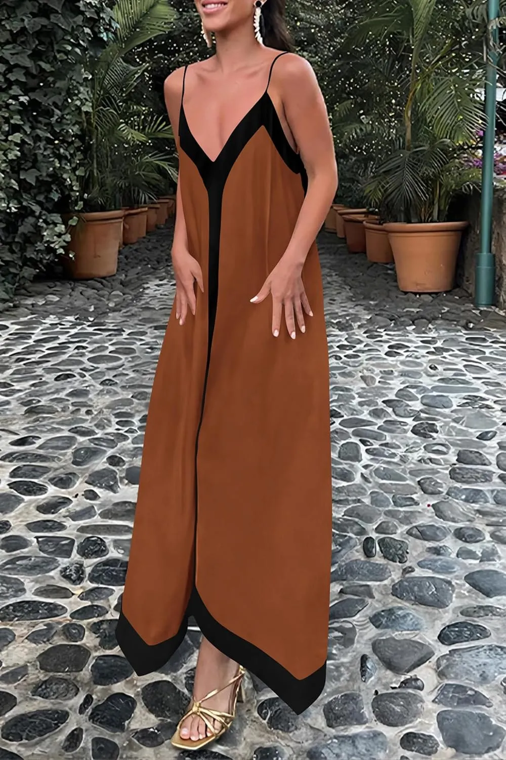 PRETTYGARDEN Women's Flowy Maxi Dress 2025 Summer Sleeveless V Neck Spaghetti Strap Elegant Wedding Party Dresses