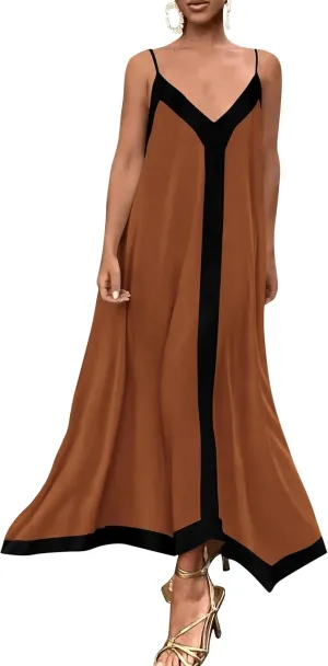 PRETTYGARDEN Women's Flowy Maxi Dress 2025 Summer Sleeveless V Neck Spaghetti Strap Elegant Wedding Party Dresses