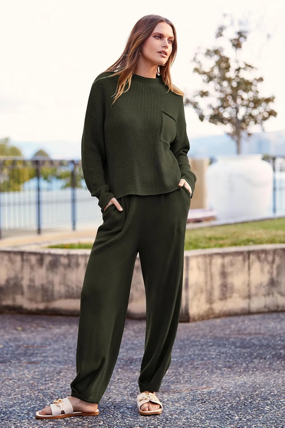 PRETTYGARDEN Women's Winter 2 Piece Sweater Set Casual Pullover Top High Waisted Sweatpants Tracksuit Lounge Outfits