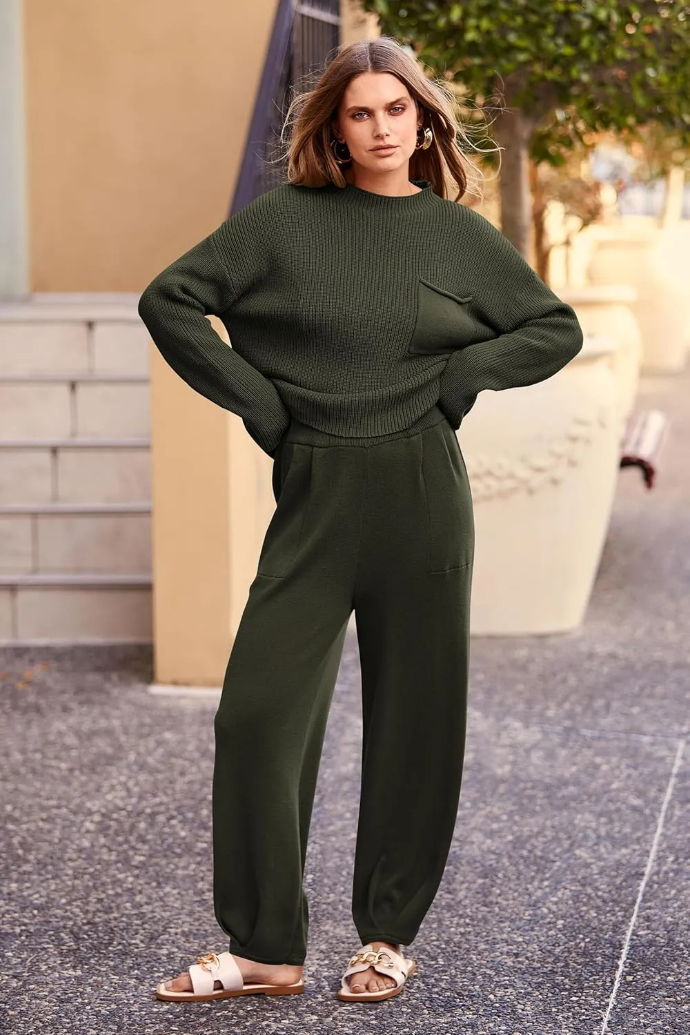 PRETTYGARDEN Women's Winter 2 Piece Sweater Set Casual Pullover Top High Waisted Sweatpants Tracksuit Lounge Outfits