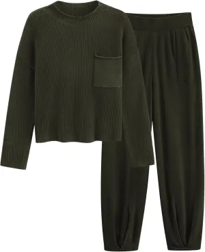 PRETTYGARDEN Women's Winter 2 Piece Sweater Set Casual Pullover Top High Waisted Sweatpants Tracksuit Lounge Outfits