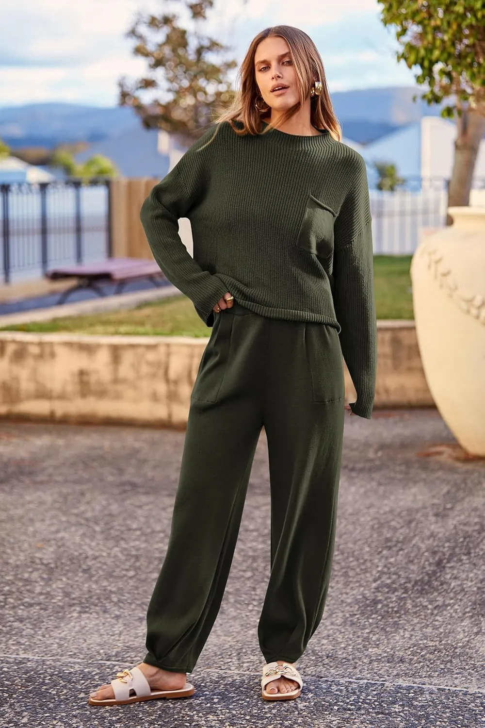 PRETTYGARDEN Women's Winter 2 Piece Sweater Set Casual Pullover Top High Waisted Sweatpants Tracksuit Lounge Outfits