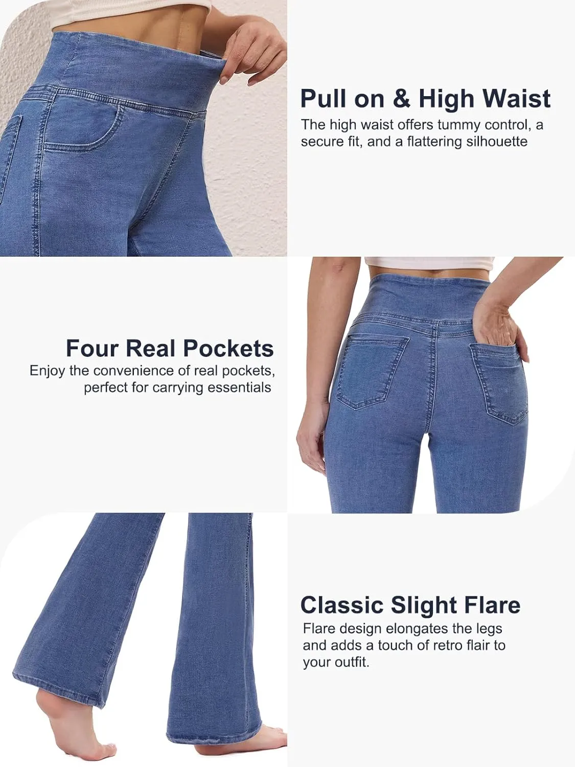 Pull on Flare Jeans for Women, Trendy Stretchy High Waisted Bell Bottom Skinny Boot Cut Jeans Legging for Women