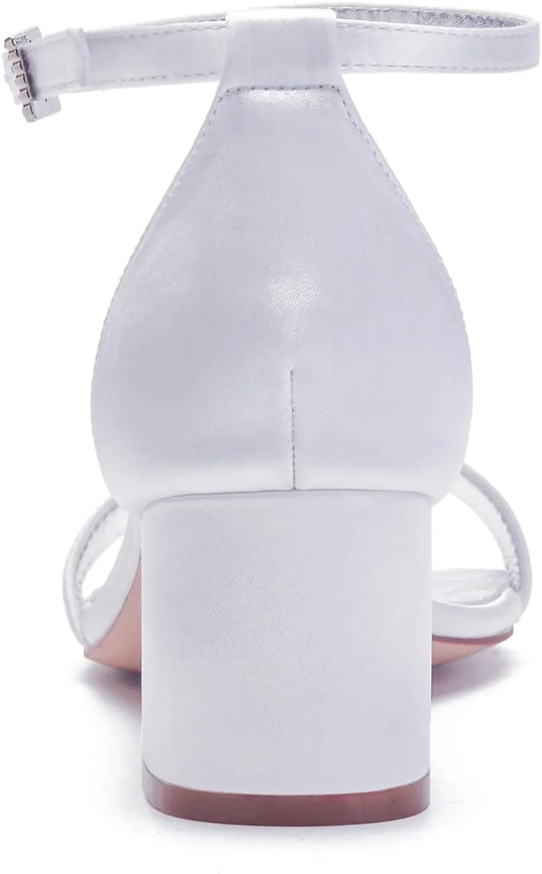 Pumps Open Toe Wedding Shoes Pointed Toe High Heels Ankle Strap Bridal Shoes Sandals Bridesmaids Evening Party Dress Pearl Block Heels
