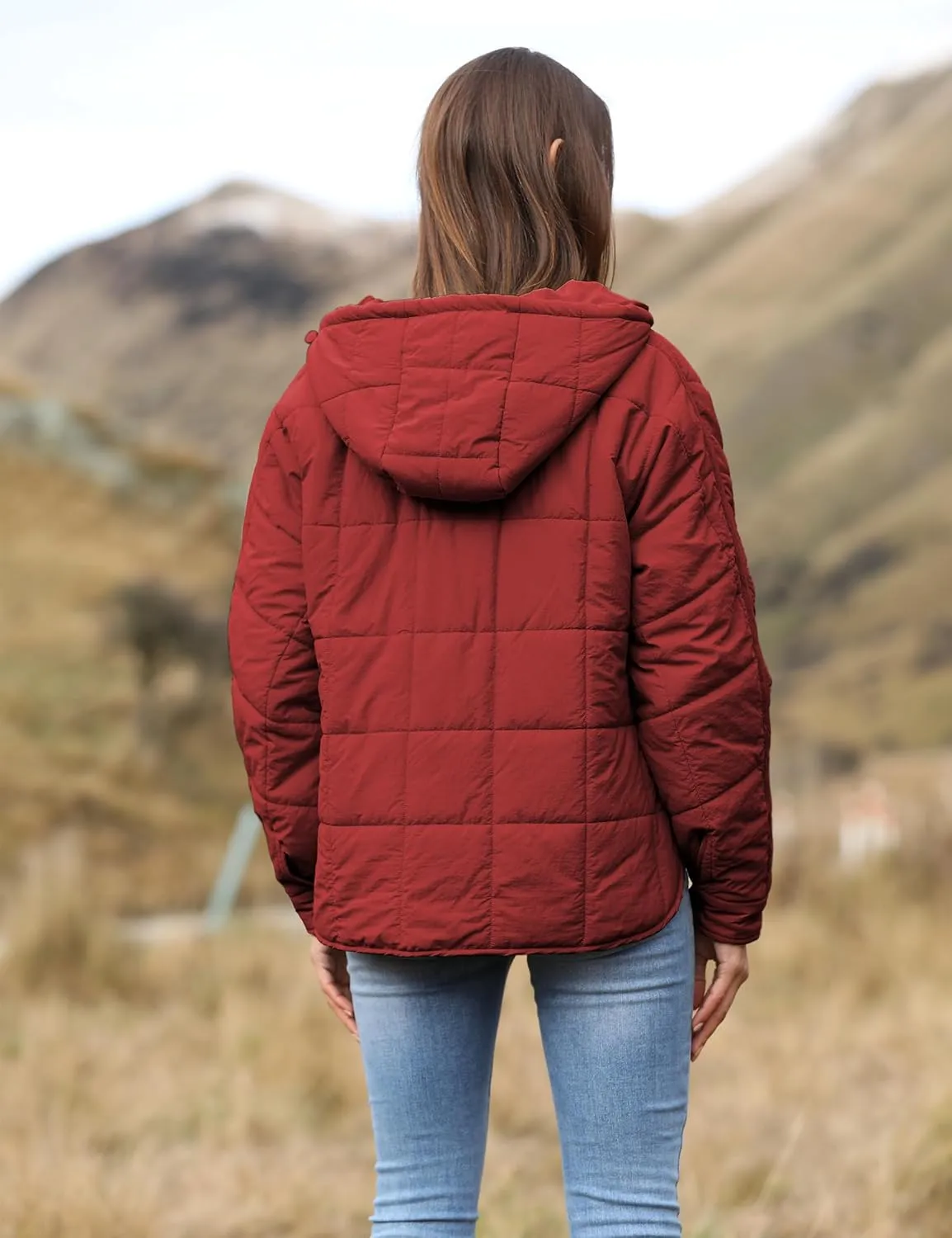QIBABU Womens Oversized Hooded Puffer Jacket Lightweight Pullover Hoodies Quilted Dolman Long Sleeve Warm Winter Coat