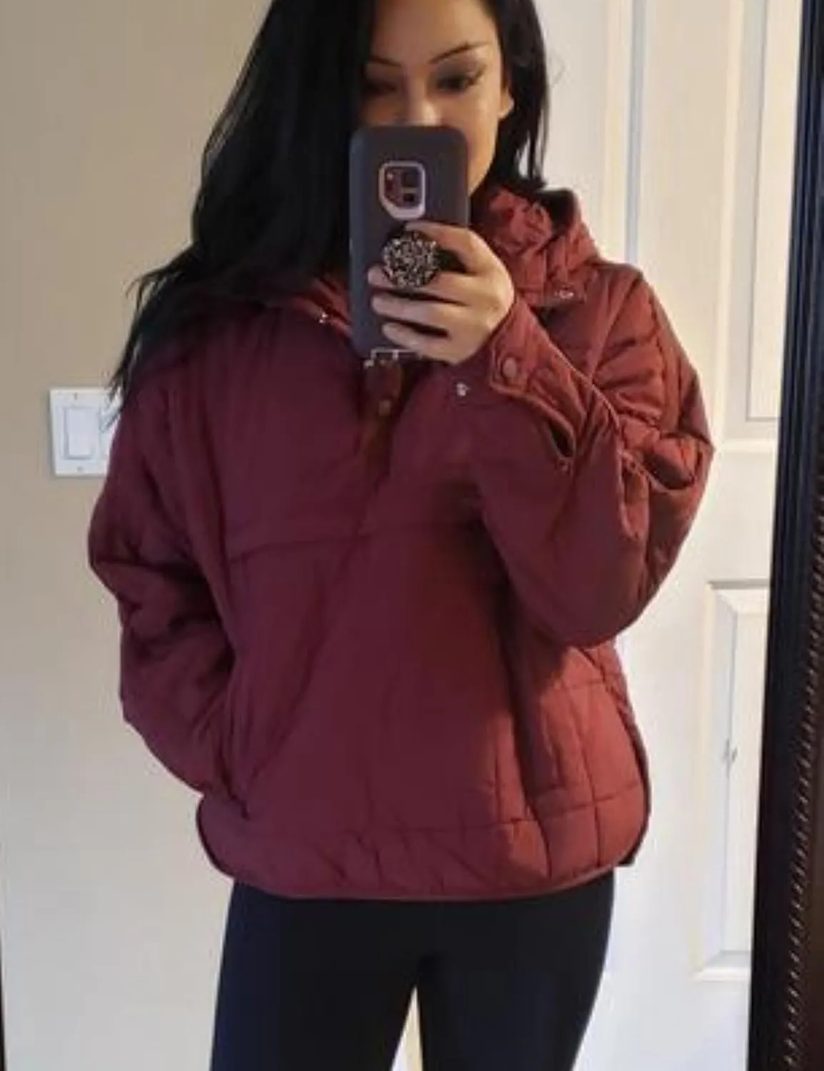 QIBABU Womens Oversized Hooded Puffer Jacket Lightweight Pullover Hoodies Quilted Dolman Long Sleeve Warm Winter Coat