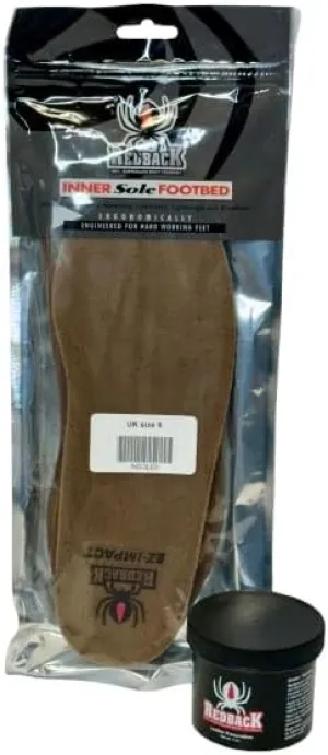 Redback Boots Leather Insoles and Preservative, 1 Pair Insoles (UK 9/US 10) and 4 Oz. Jar