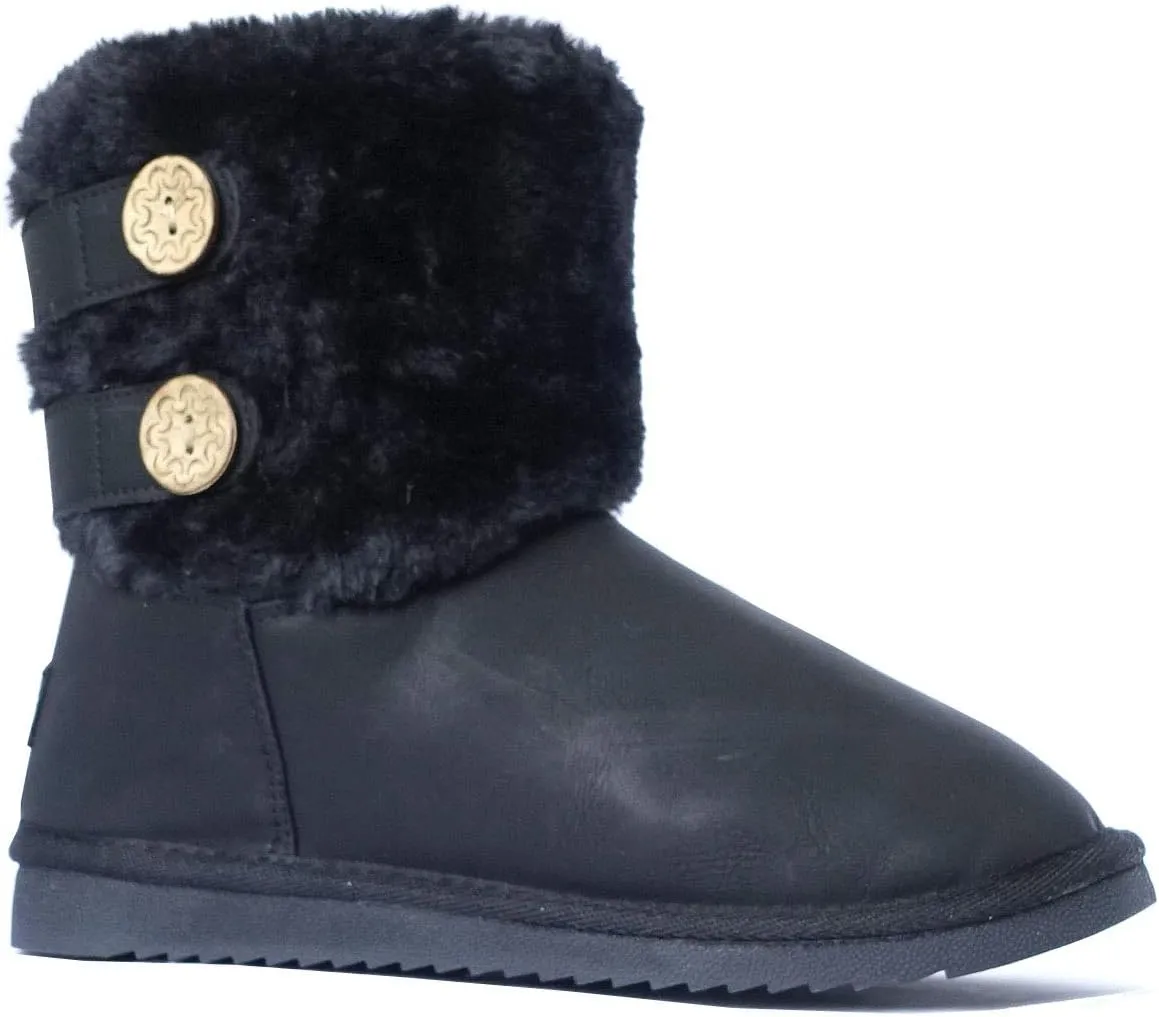 REDVOLUTION Women's Suede Faux Fur Mid-Calf Classic Winter Boots Rubber Sole