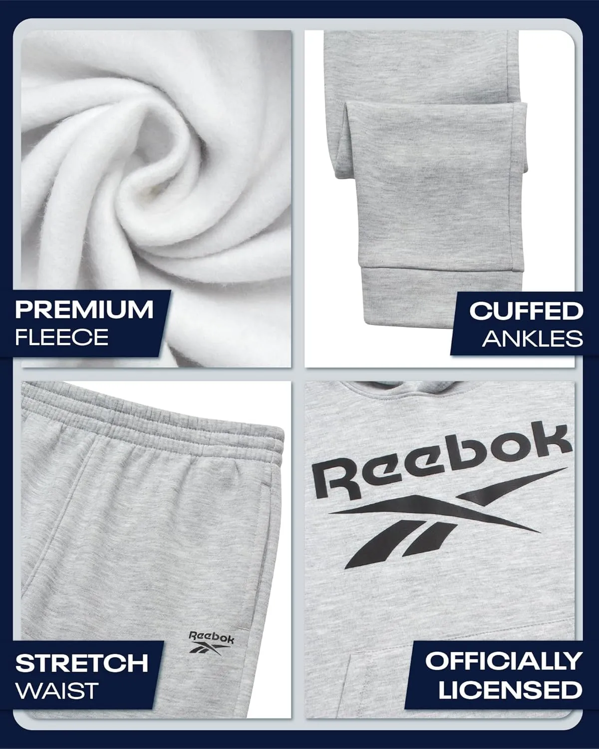 Reebok Boys' Tracksuit - 2 Piece Fleece Pullover Hoodie and Athletic Jogger Sweatpants for Boys (Sizes: 8-14)