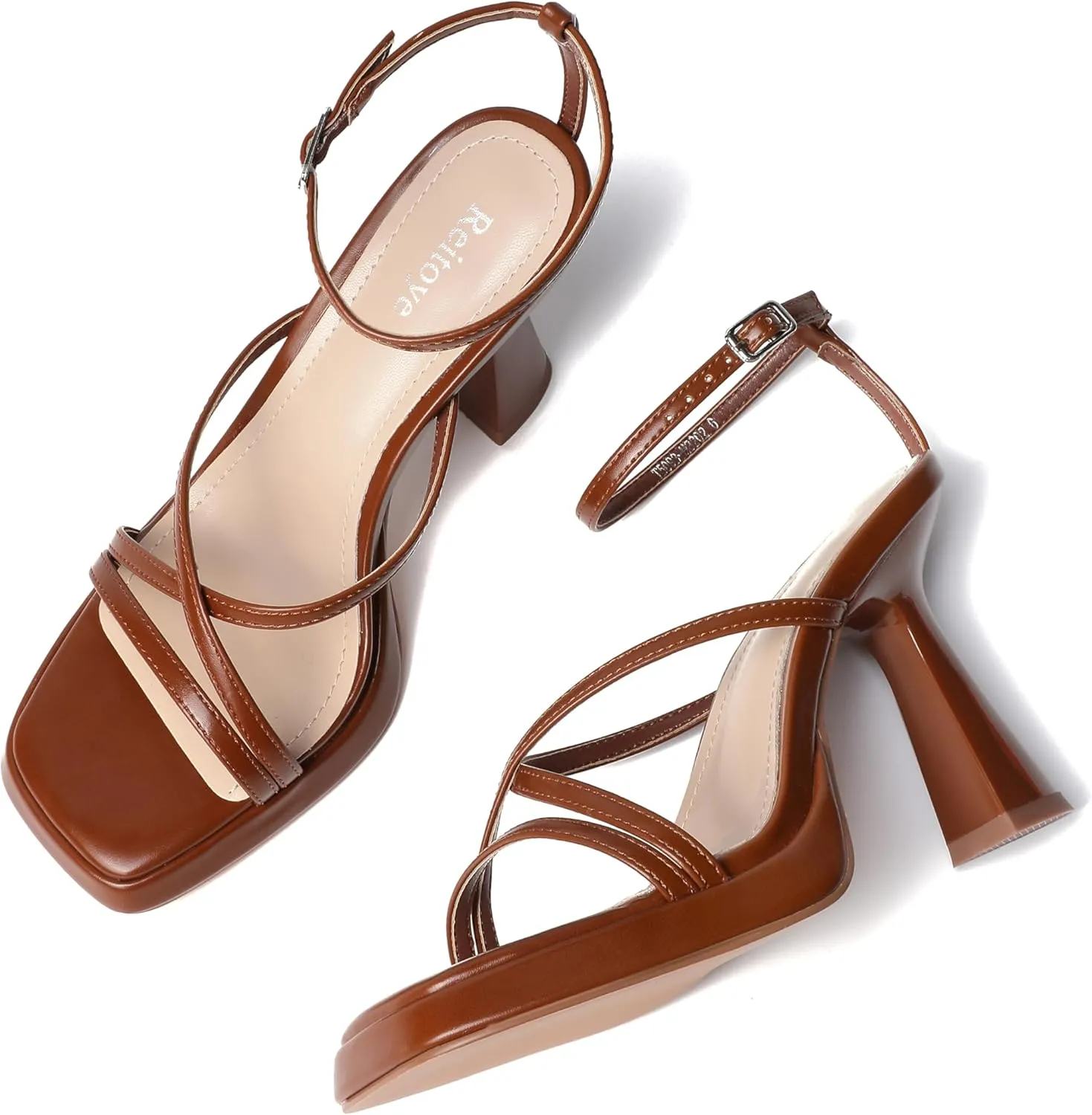 Reitoye Strappy Heels for Women Platform High Chunky Heels Square Open Toe Heeled Sandals Ankle Strap Block Heels