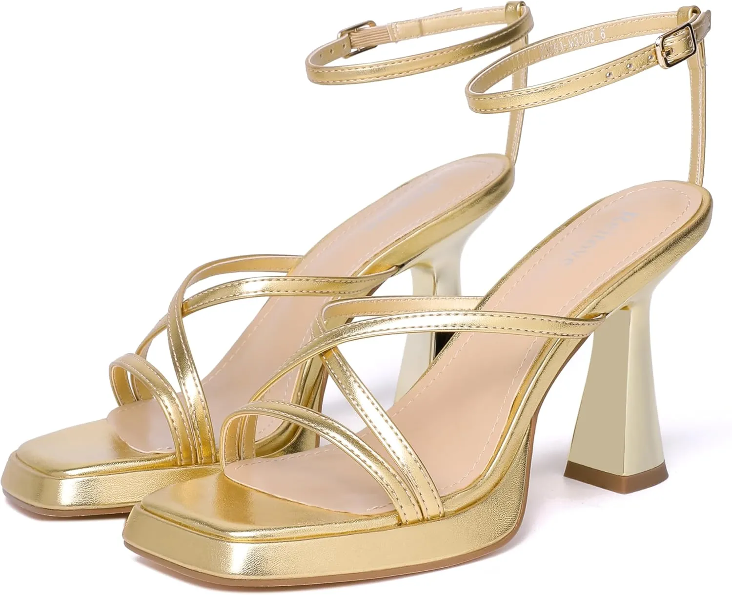 Reitoye Strappy Heels for Women Platform High Chunky Heels Square Open Toe Heeled Sandals Ankle Strap Block Heels