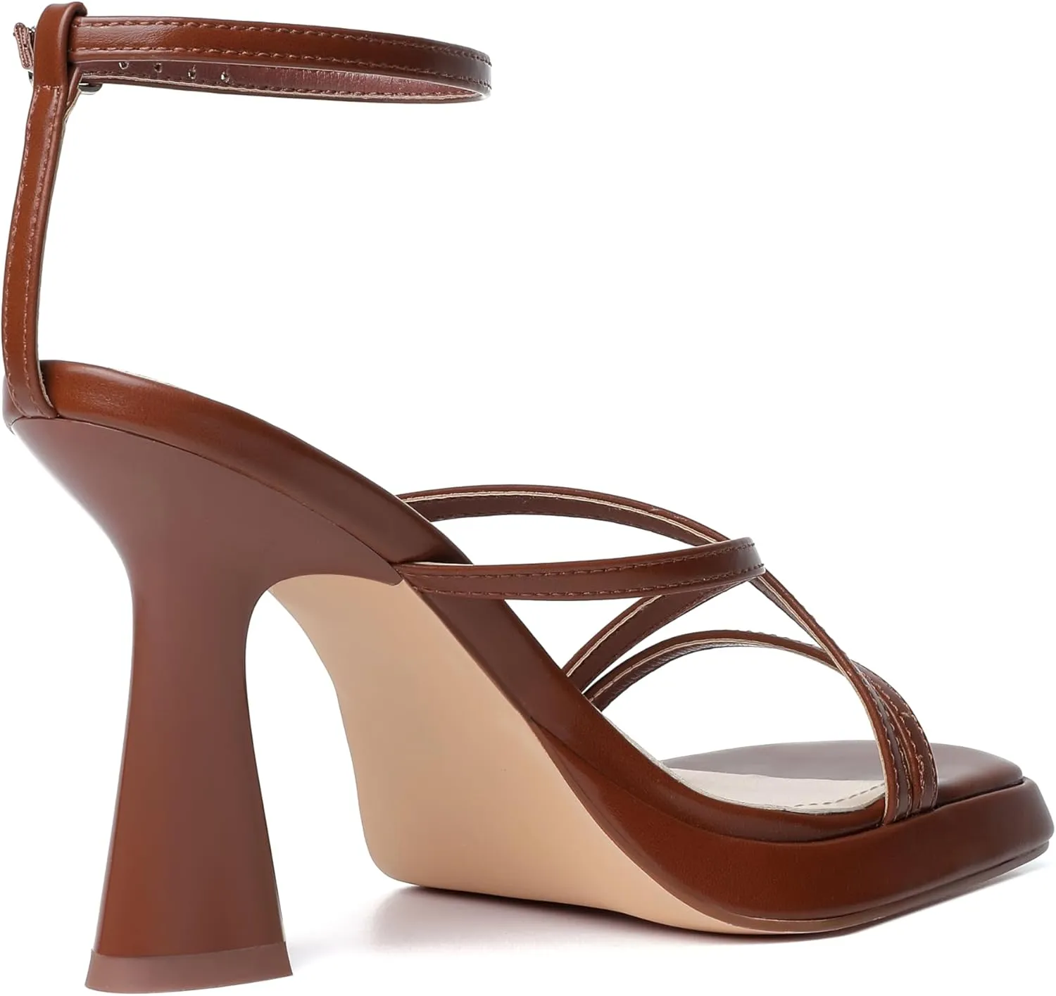 Reitoye Strappy Heels for Women Platform High Chunky Heels Square Open Toe Heeled Sandals Ankle Strap Block Heels