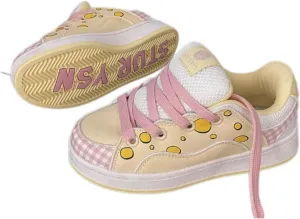 Retro Cartoon-Style Walking Cute Sneakers for Women and Teens – Fun Pastel Stylish Low-Top Shoes with Pastel Bubble Pattern and Comfortable Fit