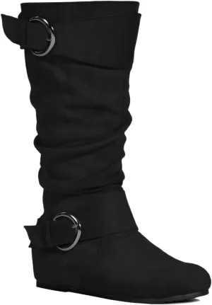 RF ROOM OF FASHION Dublin-01 Women's Wide Calf Wide Width Knee High Boots w Pocket - Plus Size Friendly