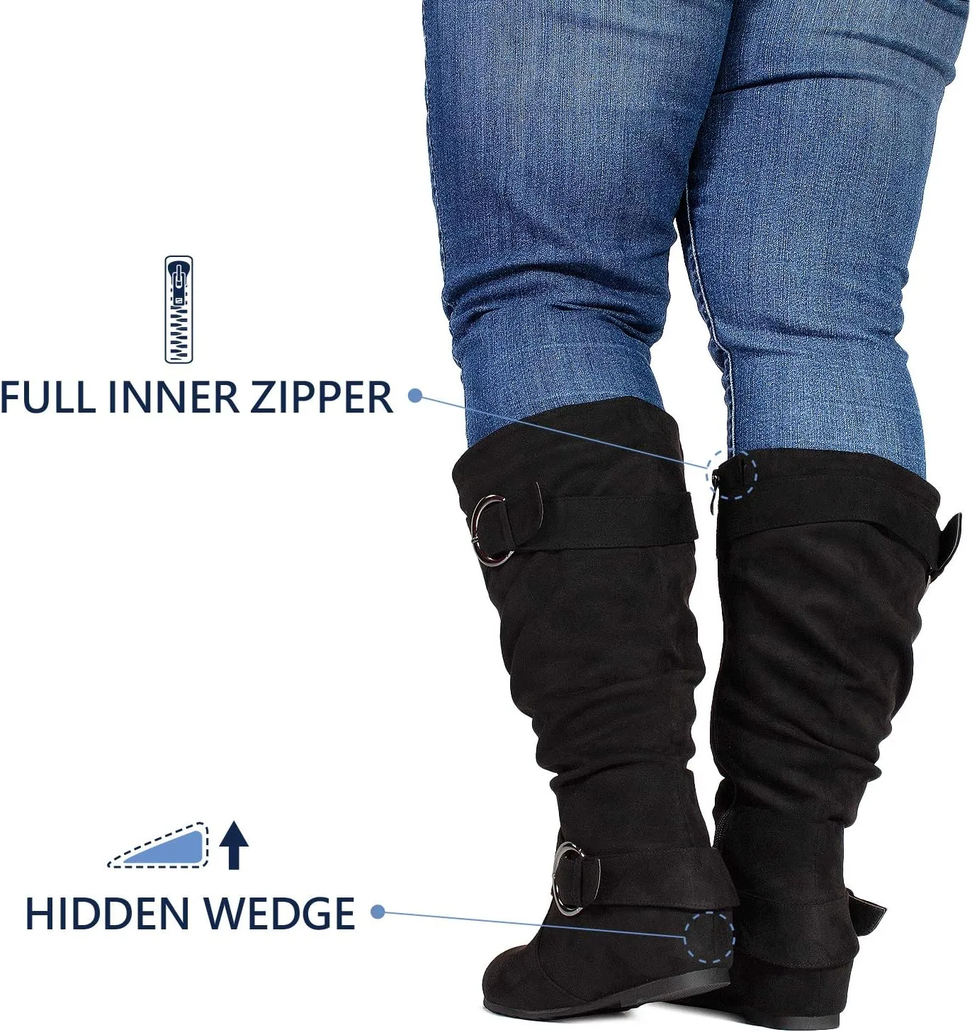 RF ROOM OF FASHION Dublin-01 Women's Wide Calf Wide Width Knee High Boots w Pocket - Plus Size Friendly