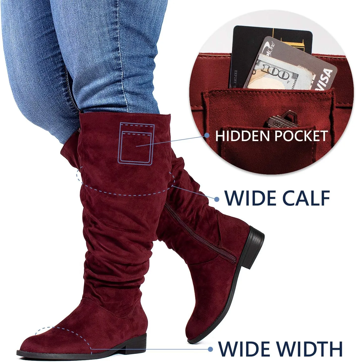 RF ROOM OF FASHION Women's WIDE CALF Slouchy Knee High Boots