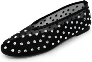Rhinestone Ballet Flats for Women Slip On Mesh Flats Ballerina Shoes Comfortable Wedding Dance Dress Shoes