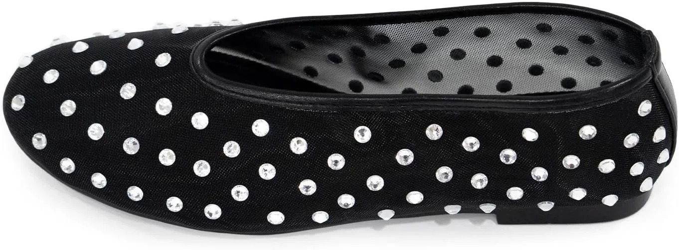 Rhinestone Ballet Flats for Women Slip On Mesh Flats Ballerina Shoes Comfortable Wedding Dance Dress Shoes
