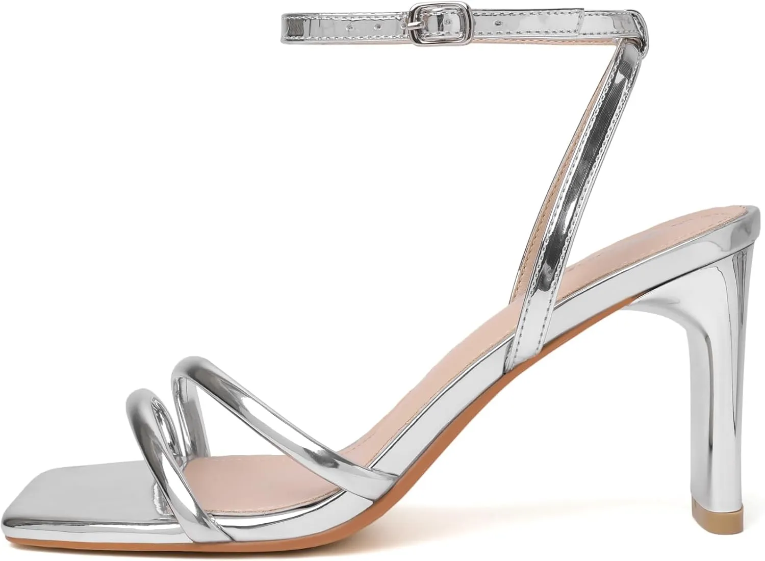 RIBONGZ Womens Strappy Heels Square Open Toe High Heels for Women Ankle Strap Chunky Heeled Sandals Wedding Bridal Shoes Comfort High Heel Sandals Dress Party Shoes