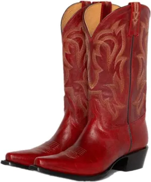richealnini Women's Cowgirl Cowboy Boots Pull On Tab Embroidered Mid Calf Booties Western Boots in Denim