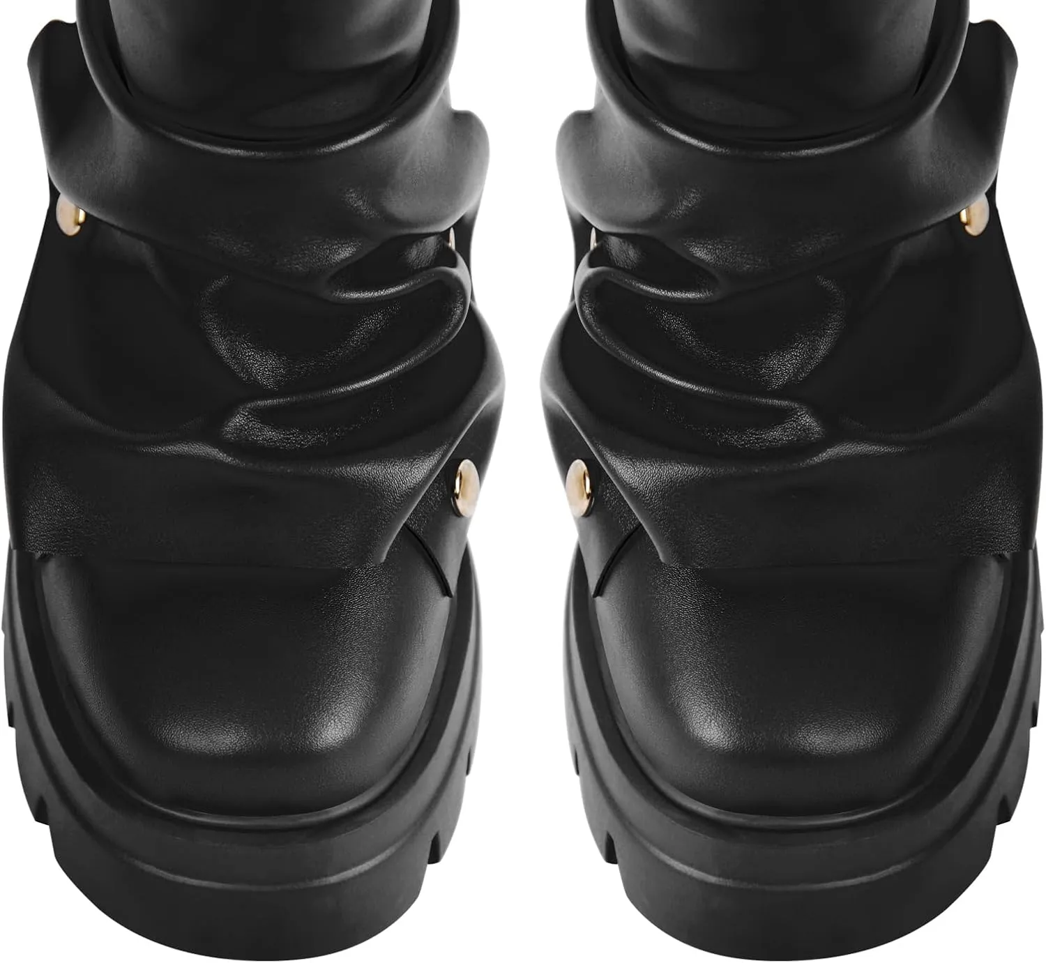 richealnini Women's Platform Punk Boots Slouch Fold Over Ankle Boots Pull On Ruched Boots