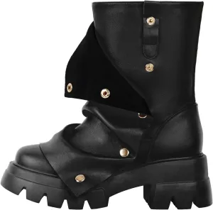 richealnini Women's Platform Punk Boots Slouch Fold Over Ankle Boots Pull On Ruched Boots