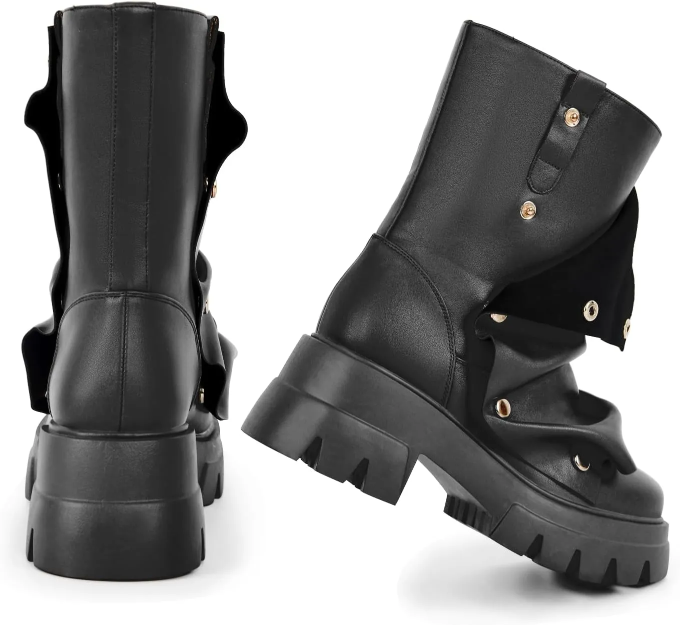 richealnini Women's Platform Punk Boots Slouch Fold Over Ankle Boots Pull On Ruched Boots