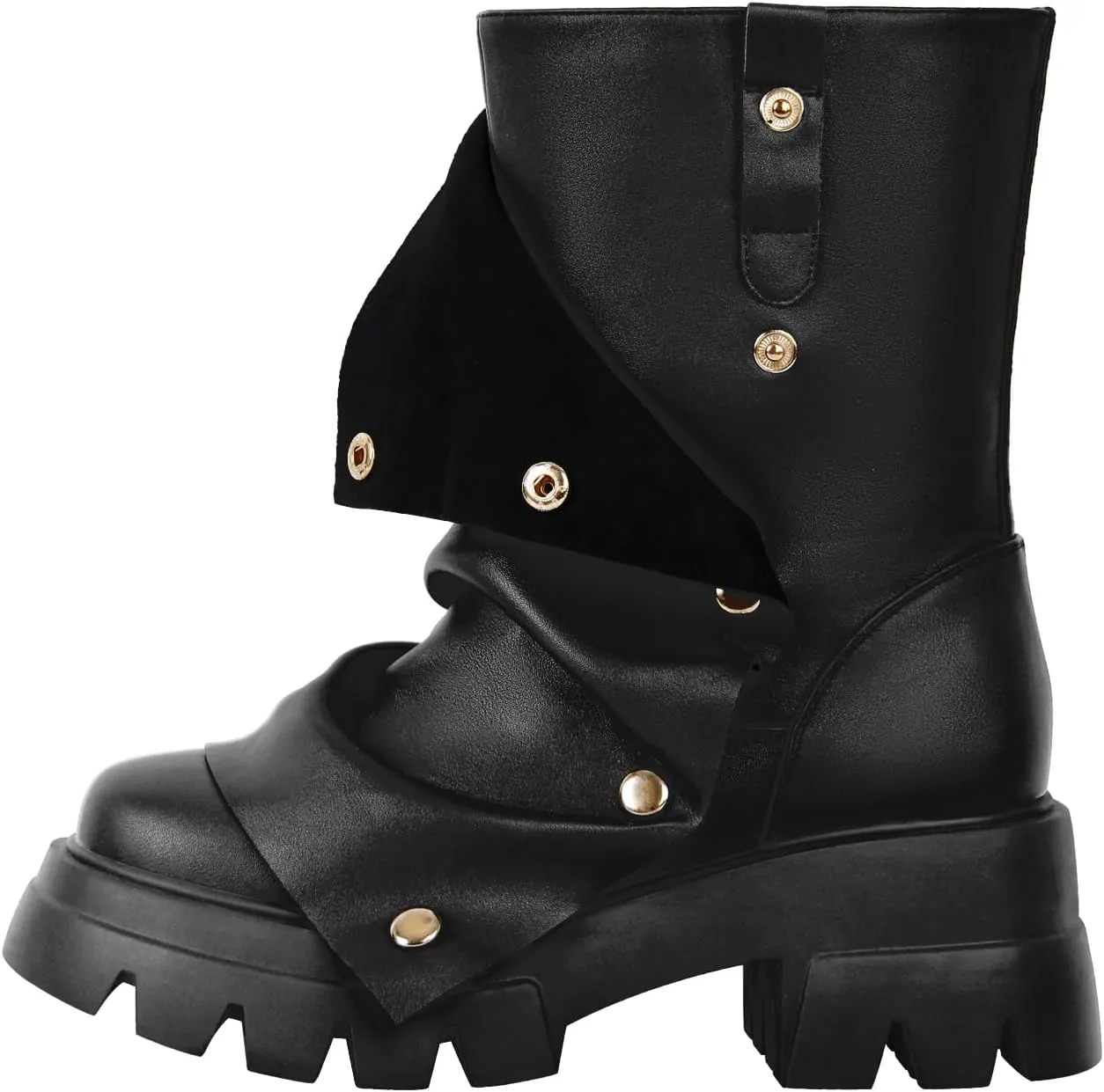 richealnini Women's Platform Punk Boots Slouch Fold Over Ankle Boots Pull On Ruched Boots