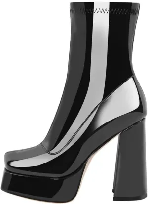 richealnini Women's Square Toe Platform Block Heeled Ankle Boots for Party Wedding