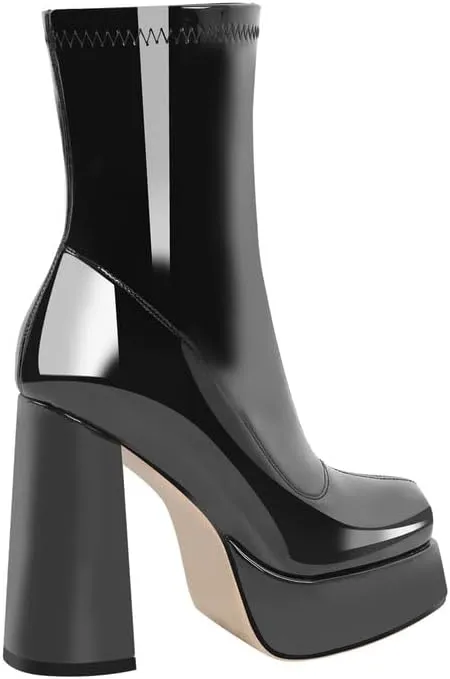 richealnini Women's Square Toe Platform Block Heeled Ankle Boots for Party Wedding